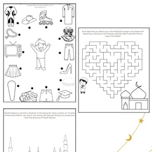 Fogli di lavoro stampabili per attività islamiche per bambini musulmani, Kaabah, Masjid, Qibla e Salah Apprendimento PDF download immediato islamico stampabile