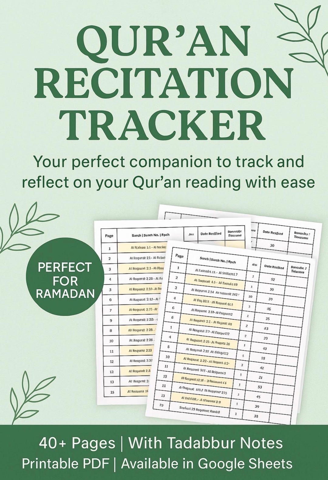 Quran Reading Tracker: Islamic Planner, Ramadan Journal (printable PDF ...