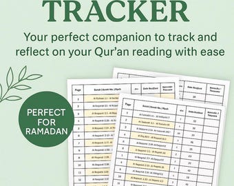 Quran Reading Tracker: Islamic Planner, Ramadan Journal (Printable PDF + Editable Sheets)