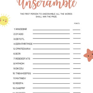 Baby Shower Word Scramble Game: Fun Printable Activity (PDF)