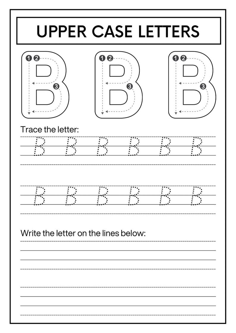 Uppercase Letter Tracing Worksheet: Preschool Handwriting (PDF) - Etsy