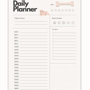 Cute Pet Themed Daily Planner | Minimalist Printable Planner with Hourly Schedule, To-Do List & Mood Tracker