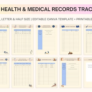 Pet Health Tracker Template Digital & Printable Pet Medical Record, Vet Visits, Vaccinations, Medication and  More