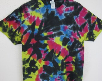 Tie Dye Unisex Size Large Fuchsia Blue Yellow and Black