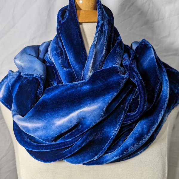 Scarf Silk Velvet Indigo Large Size