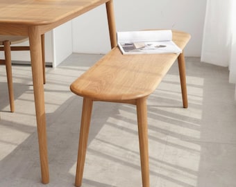 Solid Oak Dining Bench | Entryway Shoes Bench | Minimalist End of Bed Bench | Scandinavian Wooden Hallway Bench | Natural Oak Kitchen Seat