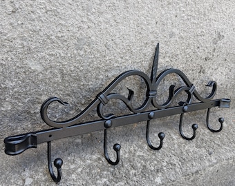 Handmade Wrought Iron Wall Hook Rack: Matte Black Minimalist Organizer