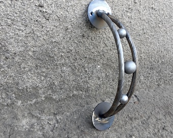 Handmade Forged Iron Door Pull: Rustic Curved Steel Handle