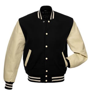 Custom Letterman Jacket: Black Fleece & Cream Faux Leather Varsity Jacket