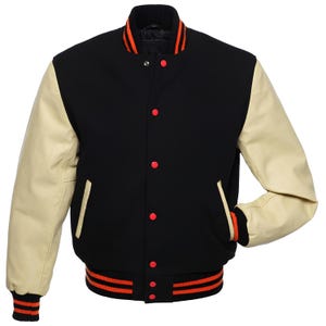 Custom Letterman Jacket: Black Fleece & Cream Faux Leather Varsity Jacket