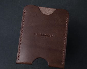 Cartera minimalista de piel para tarjetas / Piel de primera calidad italiana / Marrón