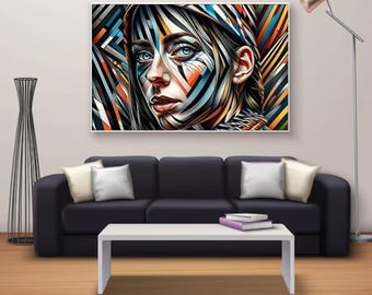 Geometric Woman Portrait: Colorful Abstract Art Print (Digital Download)