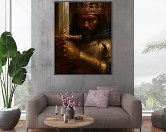 Crowned Warrior King Renaissance Portrait | Medieval Armor Art (Digital Download)