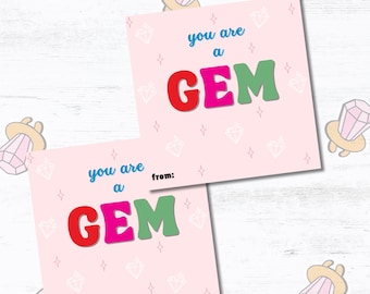 You are a Gem! Ring Pop Valentine Card INSTANT DOWNLOAD | Classroom Valentine Cards | Pink Valentines | Multiple Sizes