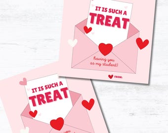 It's such a Treat Having you as a Student Valentine Card | Classroom Valentine Cards | Pink Valentines | Teacher Valentine