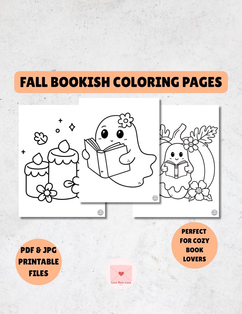 Fall Bookish Coloring Book PRINTABLE | Ghost Bookish Coloring ...