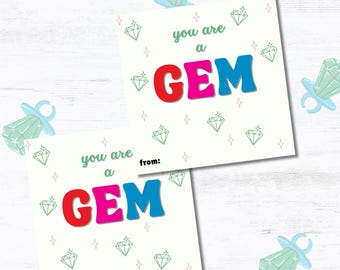 You are a Gem! Ring Pop Valentine Card INSTANT DOWNLOAD | Classroom Valentine Cards | Lime Green Valentines | Multiple Sizes