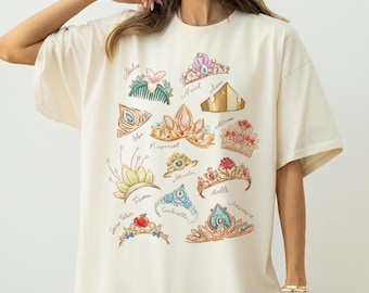 Camiseta retro con corona de princesa, colores cómodos, Blancanieves, Rapunzel, Ariel y Bella, camiseta de viaje de Disney para niñas, camiseta de vacaciones de princesas del Reino Mágico