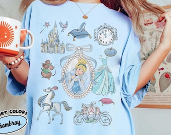Vintage comfortkleuren Disney Cinderella Coquette Bow-shirt, Walt Disney Princess Vacation T-shirt, Disneyland Girl Trip-shirt, Moederdagcadeaus