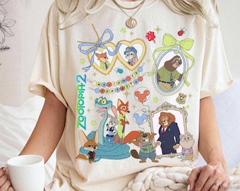 Koszulka z postaciami z filmu Disney Zootopia 2, koszulka z Judy Hops i Nickiem Wilde'em i Garym De'Snake'iem, koszulka z motywem Zootropolis, koszulka z rodzinną wycieczką do Disneylandu