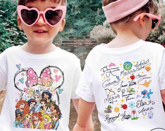 Camiseta retro de princesa Disney, camiseta de princesa con castillo mágico de acuarela, sudadera con firma de princesa Disney, camisetas de viaje para niñas a Disneyland.