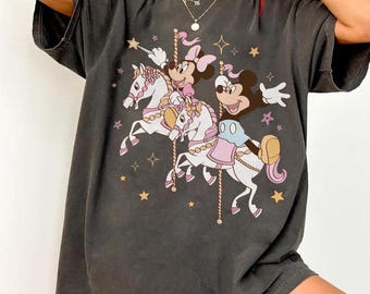 Linda camiseta de carrusel de Mickey Minnie, camiseta de Disney con unicornio de acuarela, camiseta de carrusel mágico de Disney, camiseta de Minnie Mouse de Disney, regalo para niñas.