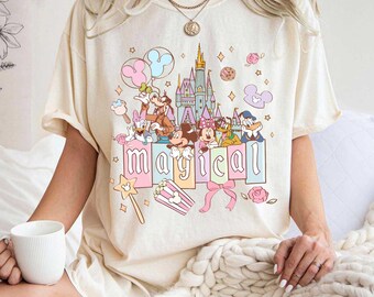 Vintage Disney Mickey & Friends comfortkleuren shirt, Disney Magical Pastel Park Snacks shirt, Disneyland Magic shirt, shirt magisch kasteel, shirt magisch kasteel