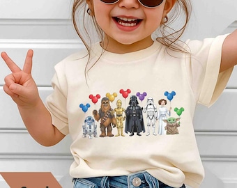 Vintage Comfort Colors Star Wars Watercolor Birthday Balloon Shirt, Disney Galaxy's Edge Kids Tee, Darth Vader Grogu Leia Chewbacca Party