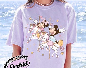 Cute Mickey Minnie Carousel Shirt, Watercolor Unicorn Disney Shirt, Disney Magical Carousel Tee, Minnie Mouse Disney Tee, Gift for Girls.