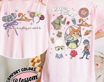 Camiseta vintage del Departamento de Policía de Zootopia, camiseta de Judy Hopps y Nick Wilde, camiseta de Disney con lazo Coquette, camiseta de vacaciones familiares de Disney.