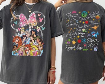 Camiseta retro de princesa Disney, camiseta de princesa con castillo mágico de acuarela, sudadera con firma de princesa Disney, camisetas de viaje para niñas a Disneyland.