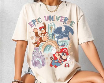 Camiseta Retro Epic Universe Comfort Colors, Camiseta Universal Orlando 2026 para Férias em Família, Camiseta Combinando para Viagem em Família ao Parque Epic Universe