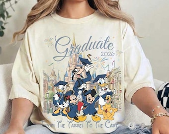 Retro Comfort Colors Disney Graduate 2026 Shirts, Mickey & Friends Abschluss-T-Shirt, Disney Grad Trip Class von 2026 Grad Night Passendes Shirt
