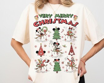 Retro Disney Very Merry Christmas Tree-tröja, Musse Pigg och vänner jultröja, Disney familjematchande jultröja, Disney jultröja