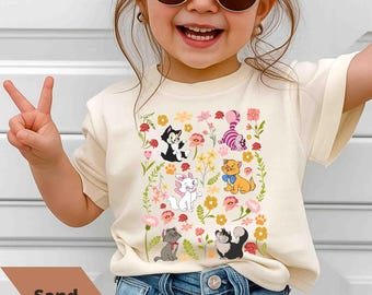 Retro Disney blommig blommig boho katt, Disney katter Figaro Pinocchio, Cheshire katt, Marie Toulouse Berlioz Aristocats, Disney kattälskare t-shirt