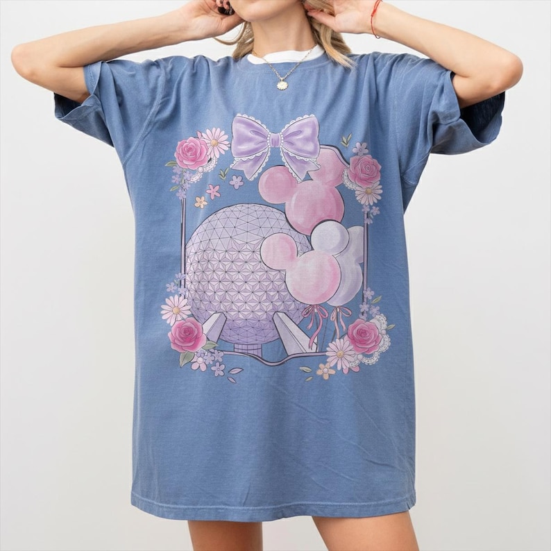 Vintage EPCOT Bogen Komfortfarben Shirt, Raumschiff Erde Micky Ballon T-Shirt, Disney Park Day Shirt mit Blumenmuster, süße Mädchen Reise Outfit 2026 Bild 7