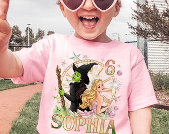 Camiseta personalizada Wicked Birthday Girl, Camiseta infantil Wicked Birthday, Camiseta personalizada Wicked Birthday, Camiseta juvenil rosa e verde