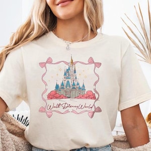 Vintage Disneyworld Castle Coquette Bow Shirt, Disneyworld Castle Tshirt, Disney Matching Tee, Disney Trip Shirt, Magic Kingdom Family Trip