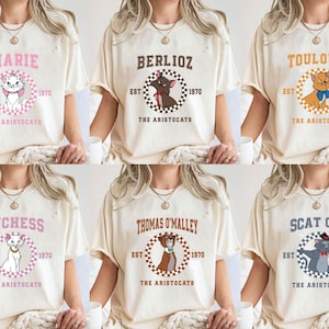 Camiseta vintage Disney Aristogatas, camiseta dos personagens Aristogatas, camiseta Marie Toulouse, camiseta de viagem da Disney, viagem em família para o Magic Kingdom