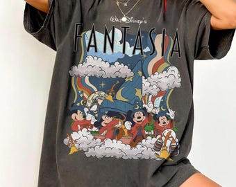 Retro Walt Disney’s Fantasia Mickey Mouse Shirt, Mickey Sorcerer Tee, Disney Mickey Wizard and Brooms Tee, WDW Family Matching Trip Shirt.