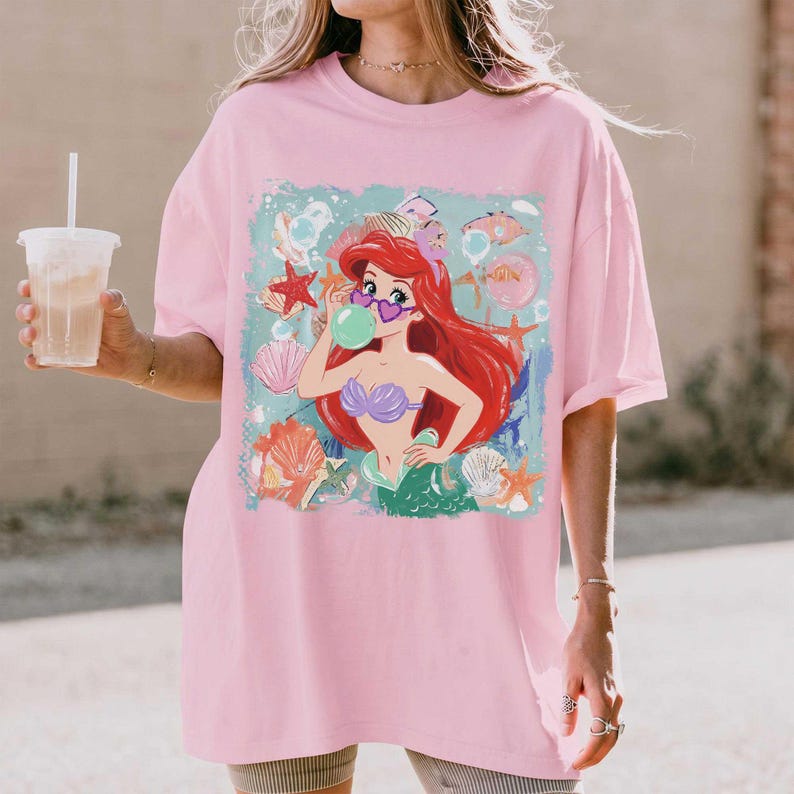 Vintage Comfort Colors The Little Mermaid Shirt, Preppy Mermaid Summer Tee, Women's Little Mermaid Ariel Shirt, Disney Princess Trip Outfit image 3
