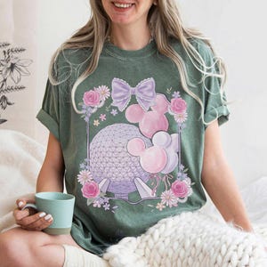 Vintage EPCOT Bogen Komfortfarben Shirt, Raumschiff Erde Micky Ballon T-Shirt, Disney Park Day Shirt mit Blumenmuster, süße Mädchen Reise Outfit 2026 Bild 5