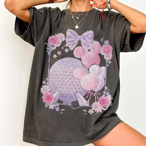 Vintage EPCOT Bogen Komfortfarben Shirt, Raumschiff Erde Micky Ballon T-Shirt, Disney Park Day Shirt mit Blumenmuster, süße Mädchen Reise Outfit 2026 Bild 2