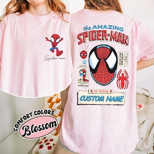 Retro Comic Custom Spider-Man Shirt, Personalized Birthday Tee, Spider Man Graphic Shirt, Marvel Superhero Vacation Tee, Kids Party Outfit image 4