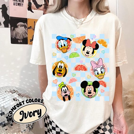Vintage Comfort Colors Floral Disney Mickey & Friends Lemon Orange Shirt, Summer Fruit Graphic Tee, Disneyland Family Vacation Outfit 2026