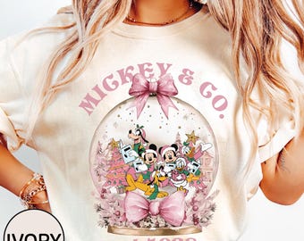 Retro Mickey & Co Pink Christmas On Main Street Sweatshirt, Disney Christmas Shirt, Mickey Minnie Xmas Shirt, Main Street Sleigh Rides.