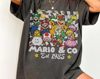 Retro Comfort Colors Mario and Friends Shirt, Retro Super Mario Shirt, Mario Family Shirt, Super Mario Matching Tee, Super Mario Party Tee.