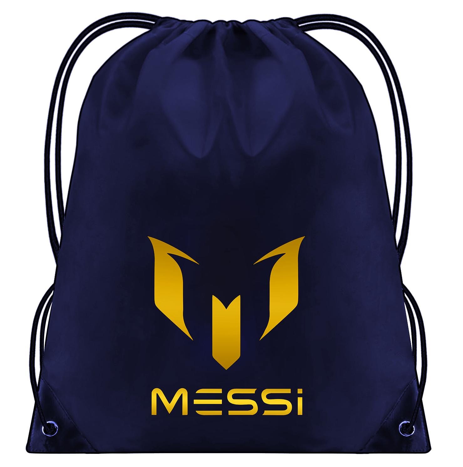 Messi Drawstring Backpack For Kids - Front Water Bottle Pocket, Dark Blue, Lightweight Ripstop Nylon