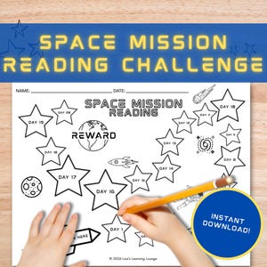 Reading Log Kids Space Mission Summer Reading Challenge Chart Reward Tracker Elementary Printable