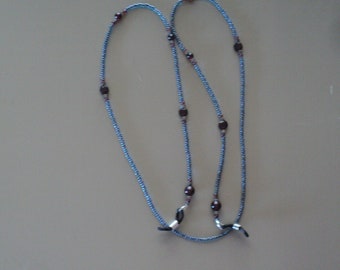 Juicy Blue Raspberry and Deep Rose Garnet Gemstone Eyeglass Lanyard, Chain, Adjustable 30.5". Fits Almost Any Glasses. Great Gift!